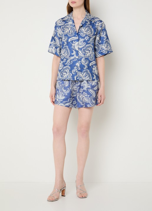 Sandro Blouse in linnenblend met paisley dessin - voorkant 2 indigo