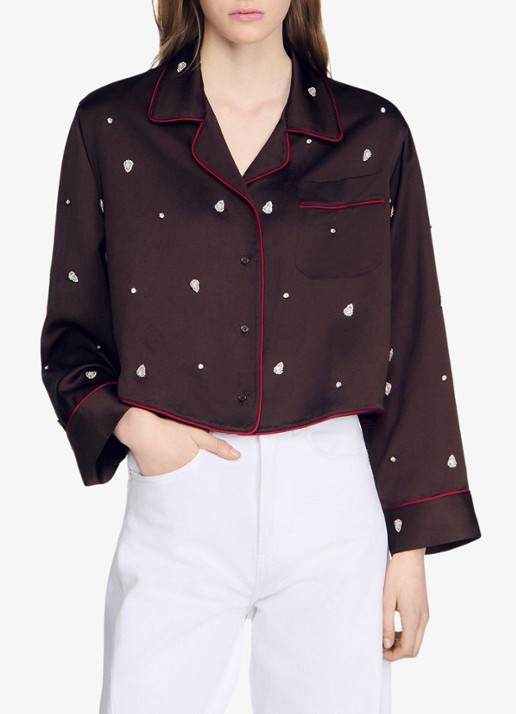 Sandro Blouse in linnenblend met strass