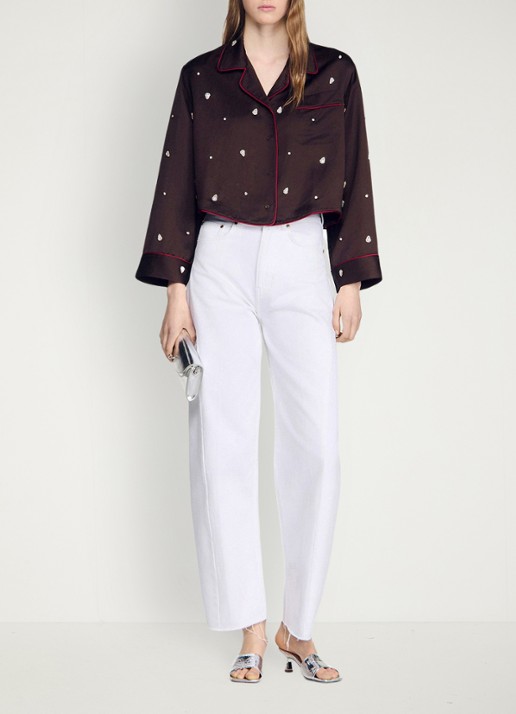 Sandro Blouse in linnenblend met strass - voorkant 3 bruin