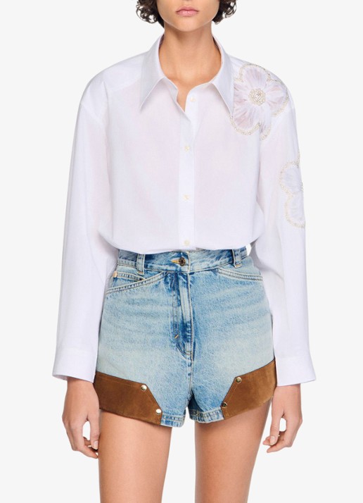 Sandro Blouse met bloemborduring - detail 2 wit