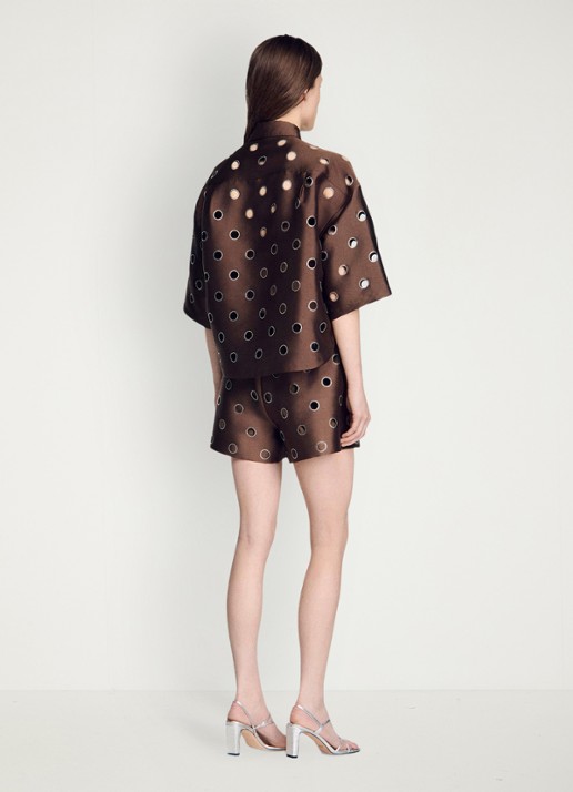Sandro Blouse met cut-out detail en strass - achterkant bruin