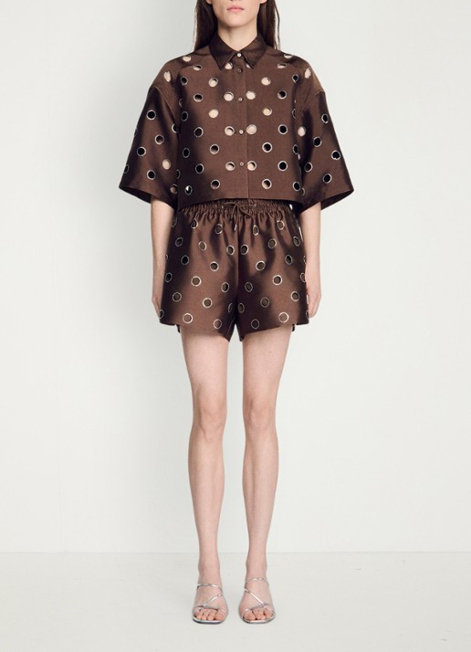 Sandro Blouse met cut-out detail en strass - detail 3 bruin