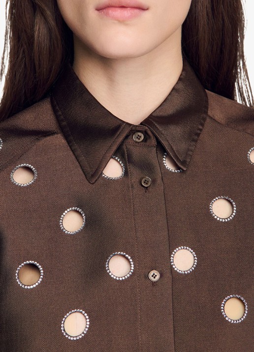 Sandro Blouse met cut-out detail en strass - detail 4 bruin