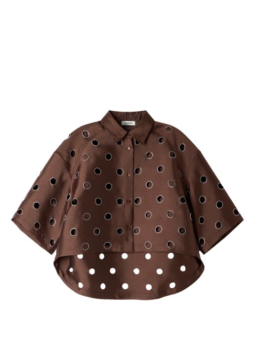 Sandro Blouse met cut-out detail en strass - voorkant 5 bruin