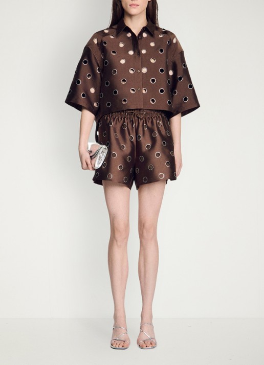 Sandro Blouse met cut-out detail en strass - voorkant 6 bruin