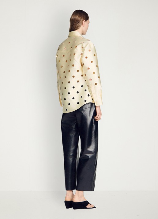 Sandro Blouse met opengewerkt dessin en strass - achterkant 3 vanillegeel