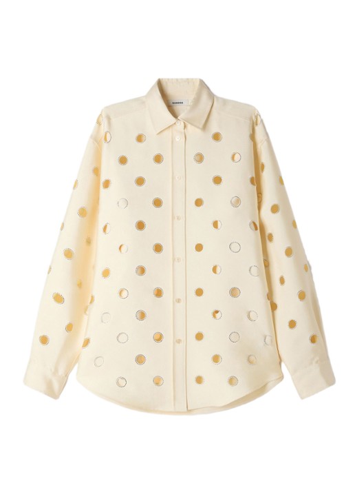 Sandro Blouse met opengewerkt dessin en strass - voorkant vanillegeel