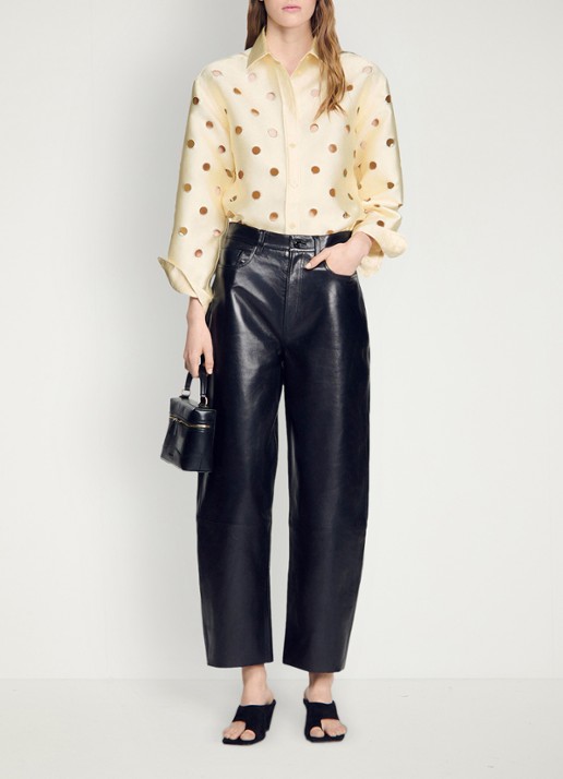 Sandro Blouse met opengewerkt dessin en strass - voorkant 2 vanillegeel