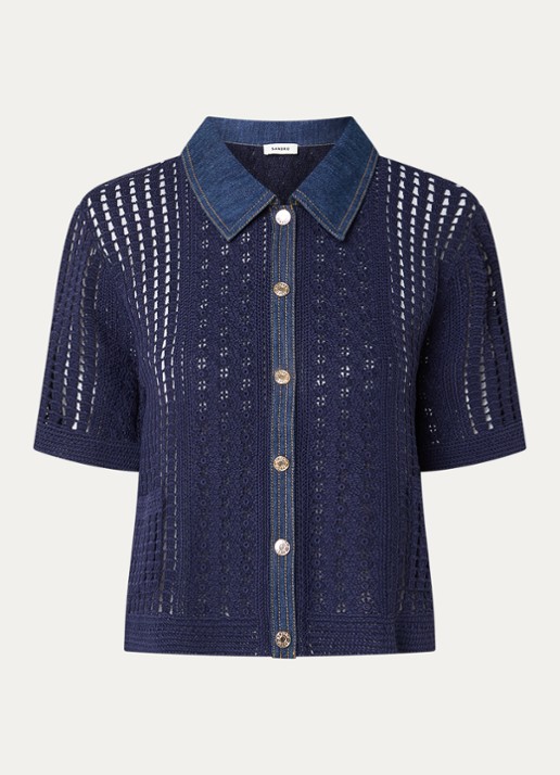 Sandro Blouse met opengewerkt dessin - voorkant donkerblauw