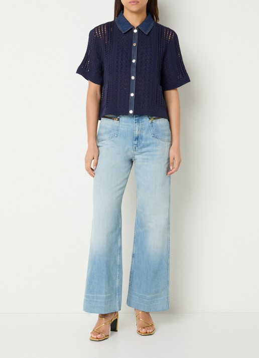 Sandro Blouse met opengewerkt dessin - voorkant 2 donkerblauw