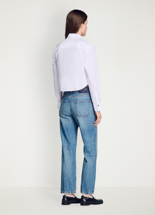 Sandro Blouse met plooidetail en opstaande kraag - achterkant wit