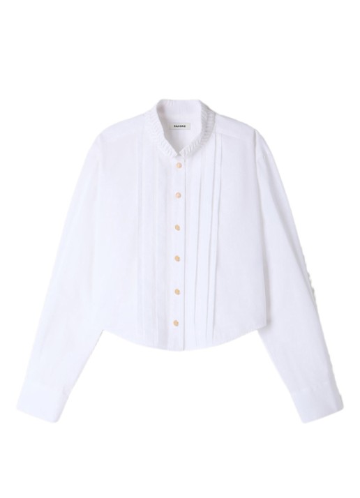 Sandro Blouse met plooidetail en opstaande kraag - voorkant 5 wit