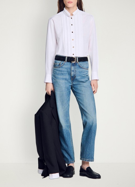 Sandro Blouse met plooidetail en opstaande kraag - voorkant 6 wit