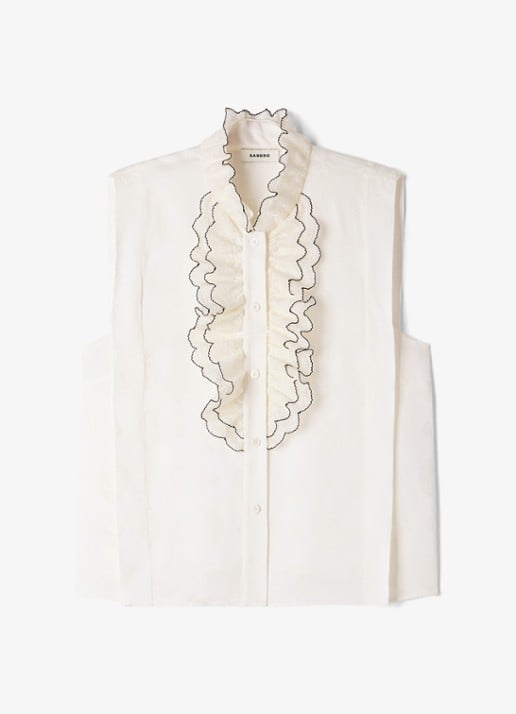 Sandro Blouse met ruches - voorkant beige