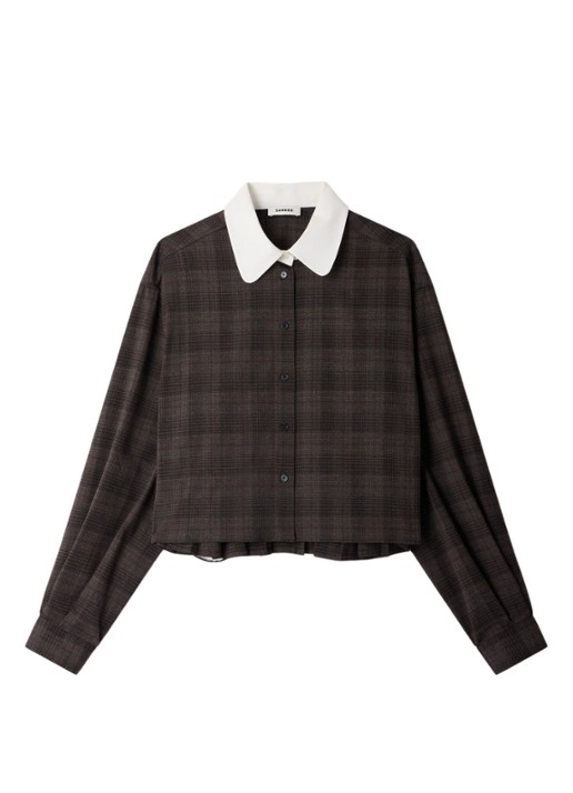 Sandro Blouse met ruitdessin - voorkant bruin