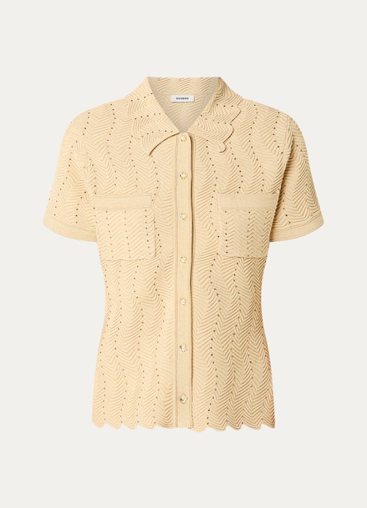 Sandro Blouse met strass en borstzakken - voorkant lichtgeel