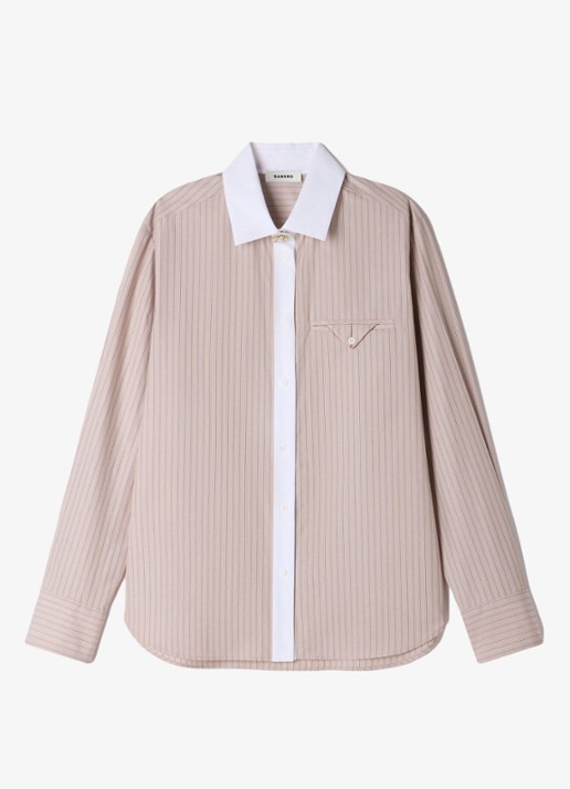 Sandro Blouse met streepprint en borstzak - voorkant beige / beige