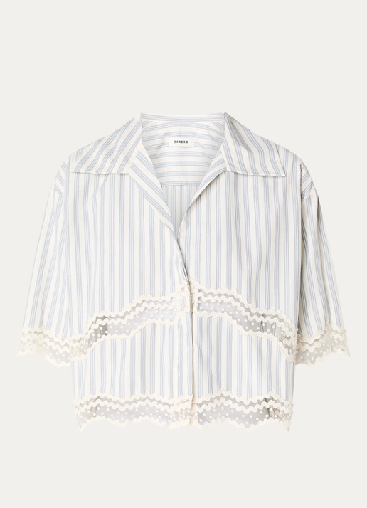 Sandro Blouse met streepprint en details van kant - voorkant 2 gebroken wit