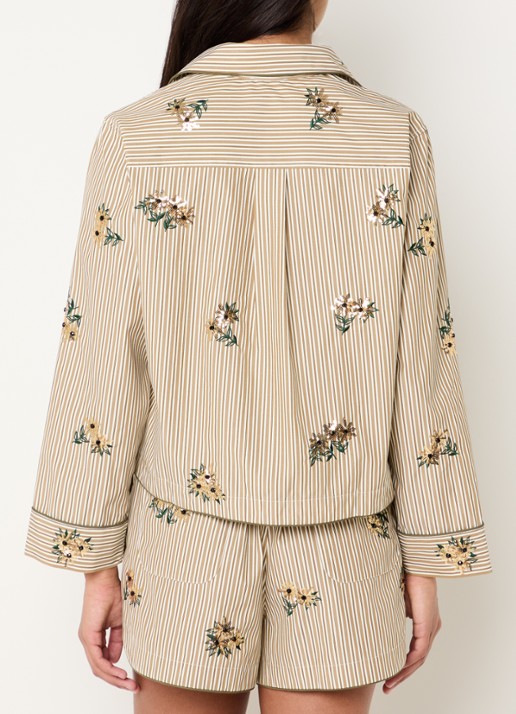 Sandro Blouse met streepprint en pailletten - achterkant 2 camel