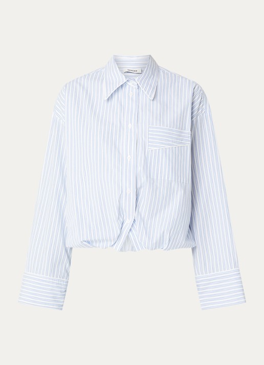 Sandro Blouse met streepprint met borstzak  - voorkant 3 lichtblauw