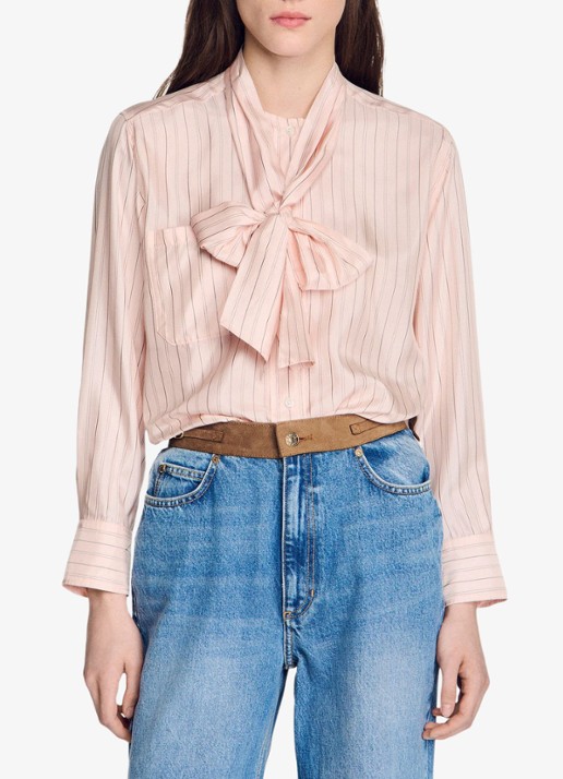 Sandro Blouse met strikdetail en strepen - detail 2 light pink / roze