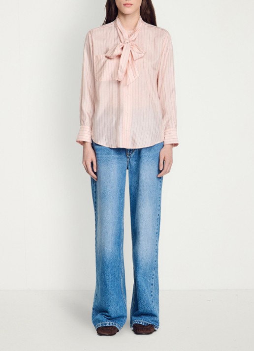 Sandro Blouse met strikdetail en strepen - detail 3 light pink / roze