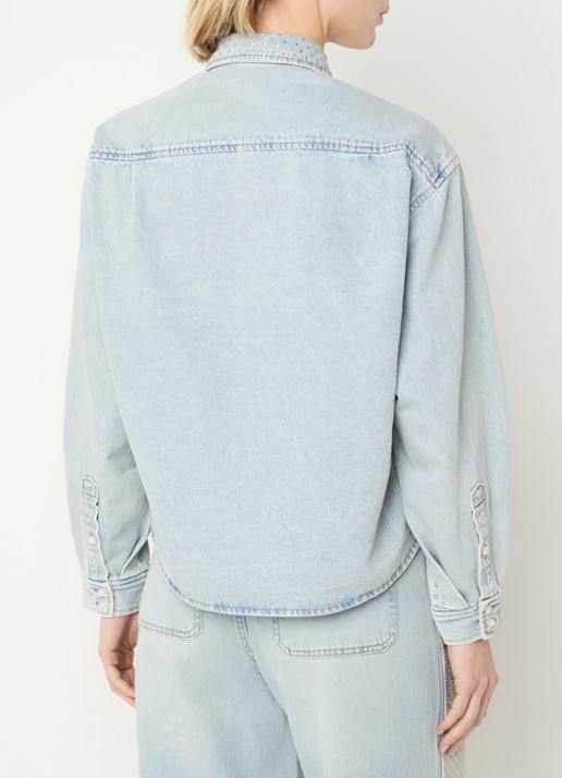 Sandro Blouse van denim met borstzak en strass - achterkant 4 indigo
