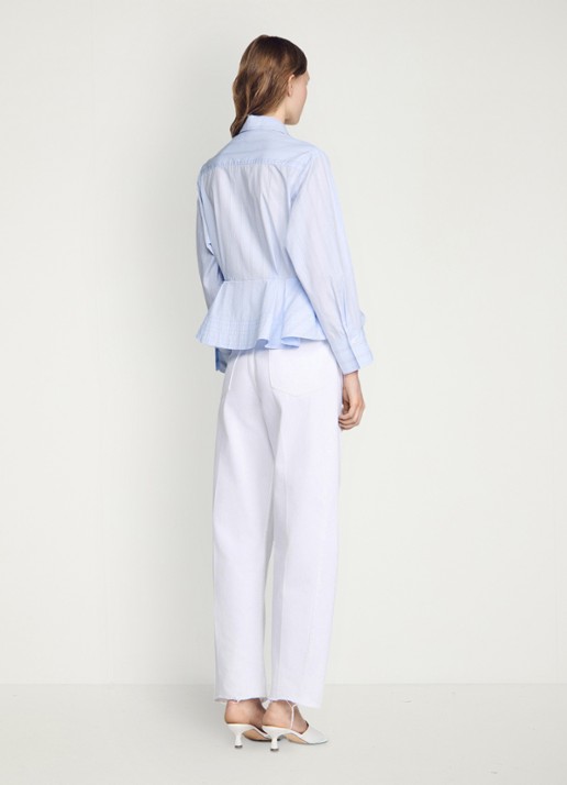 Sandro Blouse van katoen met peplum en strepen - achterkant sky blue / blauw