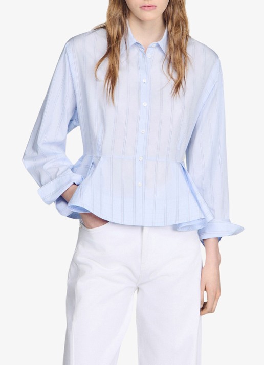 Sandro Blouse van katoen met peplum en strepen - detail 2 sky blue / blauw