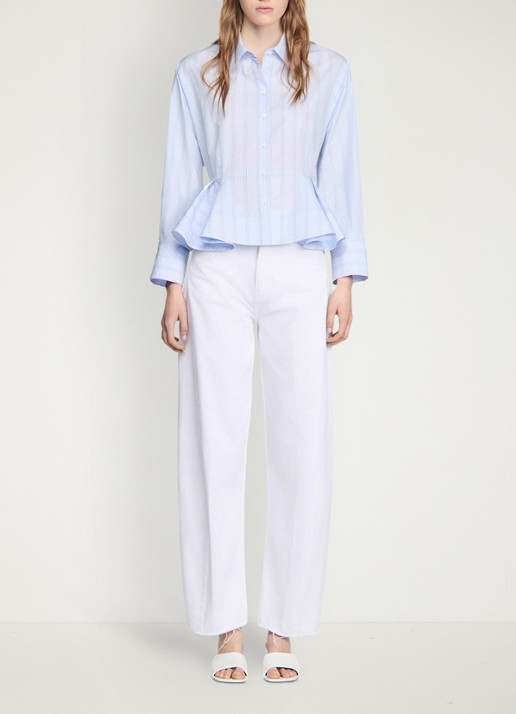 Sandro Blouse van katoen met peplum en strepen - detail 5 sky blue / blauw