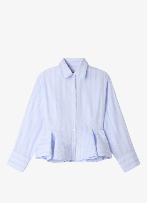 Sandro Blouse van katoen met peplum en strepen - voorkant 6 sky blue / blauw