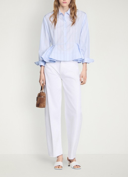 Sandro Blouse van katoen met peplum en strepen - voorkant 7 sky blue / blauw
