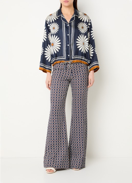 Sandro Blouse van zijde met bloemenprint - voorkant 3 donkerblauw