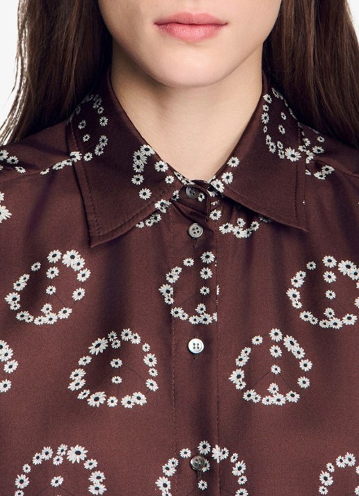 Sandro Blouse van zijde met bloemenprint - detail 3 bruin