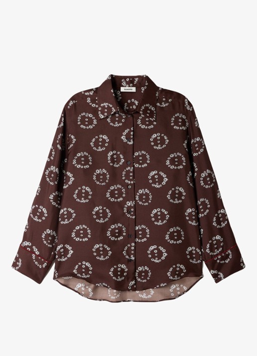 Sandro Blouse van zijde met bloemenprint - voorkant 5 bruin