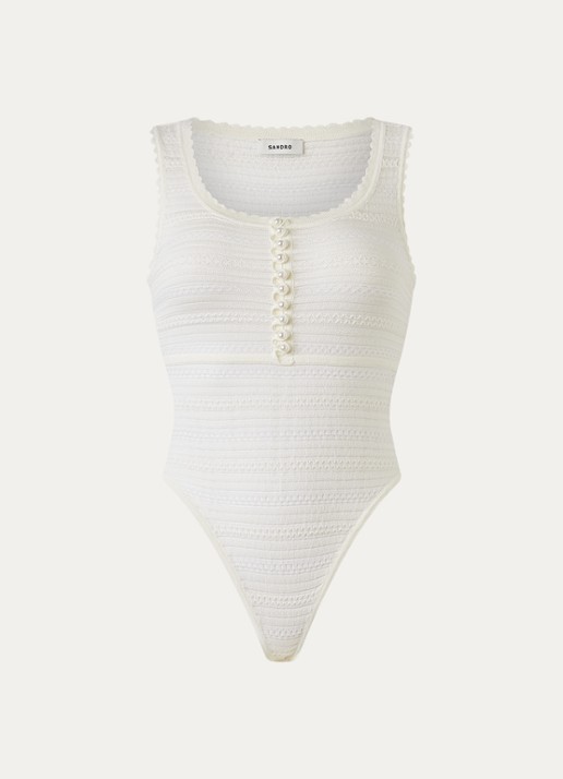 Sandro Body top in wolblend met imitatieparels en ingebreid patroon - voorkant 2 creme