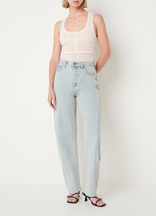 Sandro Body top in wolblend met imitatieparels en ingebreid patroon - voorkant 3 creme