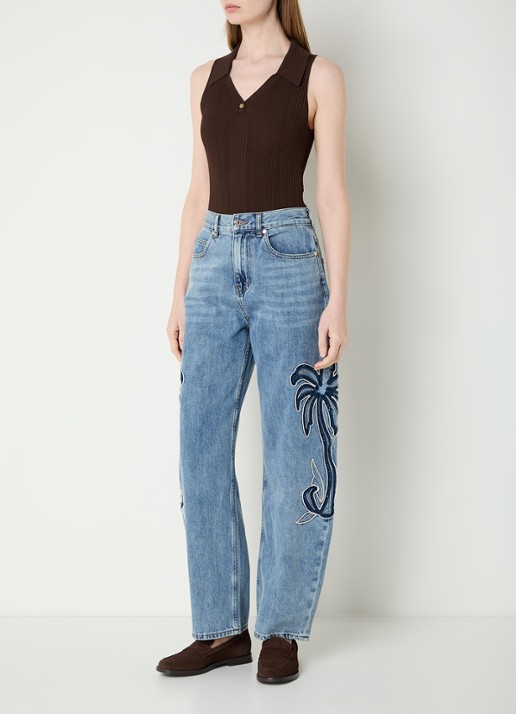 Sandro Body top met ribstructuur - voorkant 2 donkerbruin