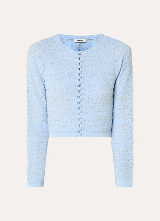 Sandro Bolero van kant met imitatieparels en kralendecoratie - voorkant 2 blauw