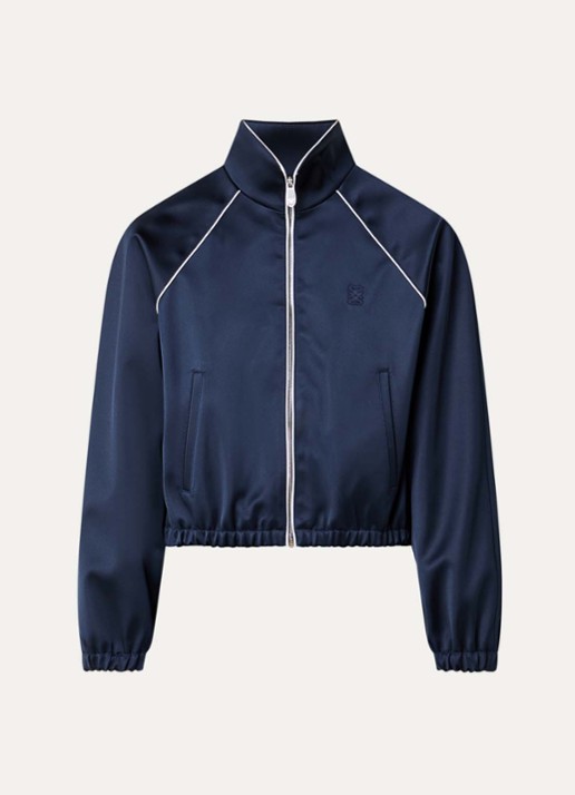 Sandro Bomberjack van satijn met logoborduring - voorkant 3 blauw