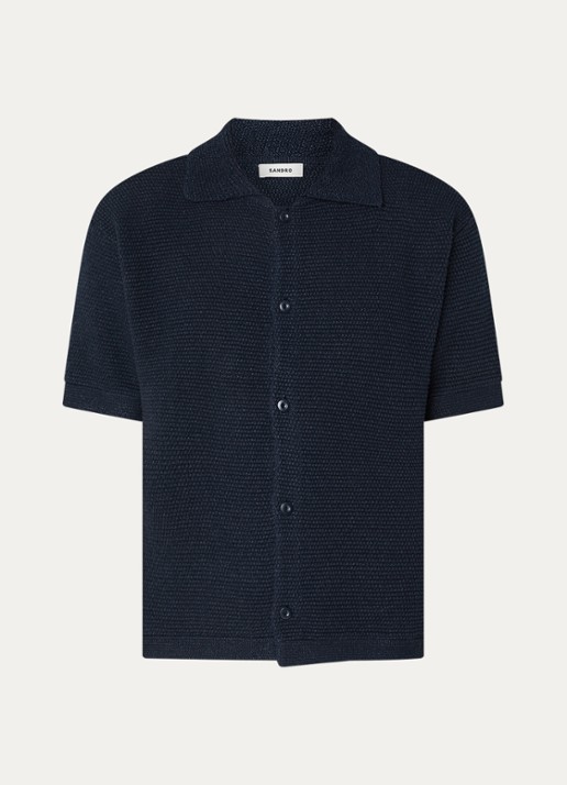 Sandro Comfort fit grofgebreid overhemd met structuur - voorkant 3 donkerblauw