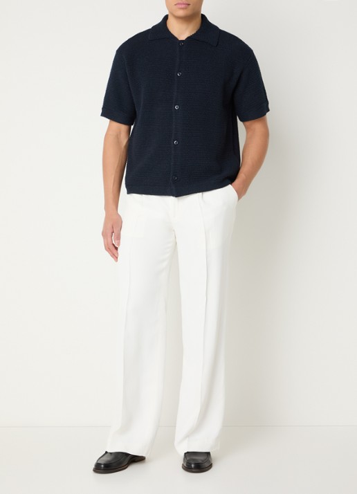 Sandro Comfort fit grofgebreid overhemd met structuur - voorkant 4 donkerblauw