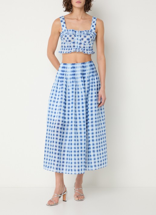 Sandro Crop top in linnenblend met ruitdessin - voorkant 4 blauw