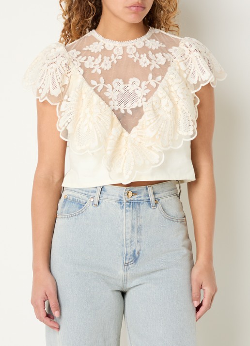 Sandro Crop top met broderie en opstaande kraag