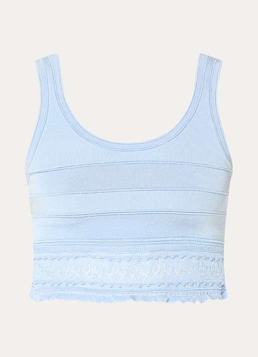 Sandro Crop top met opengewerkt dessin - voorkant lichtblauw