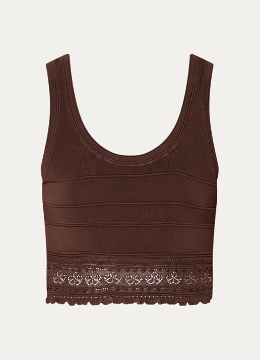 Sandro Crop top met opengewerkt dessin - voorkant donkerbruin
