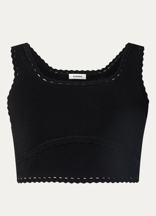 Sandro Crop top met rechthoekige hals - voorkant 3 zwart