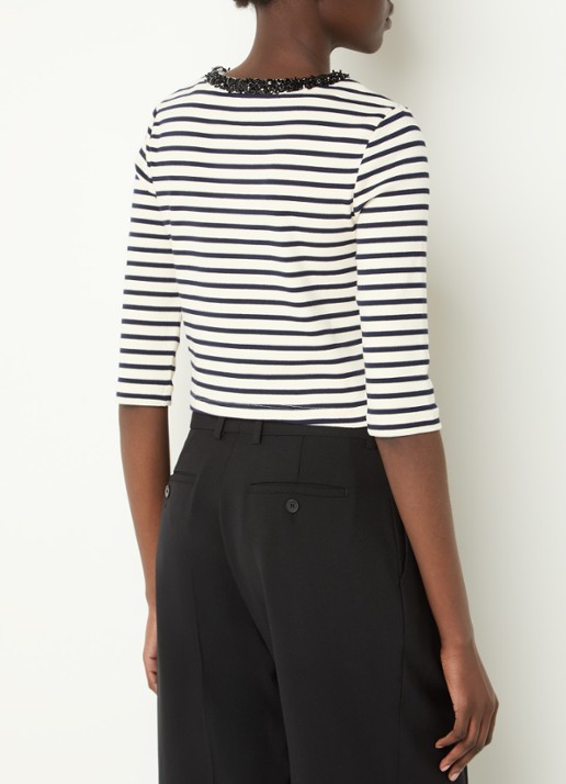 Sandro Crop top met ribstructuur en kralendecoratie - achterkant donkerblauw
