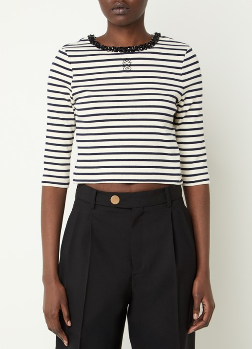 Sandro Crop top met ribstructuur en kralendecoratie