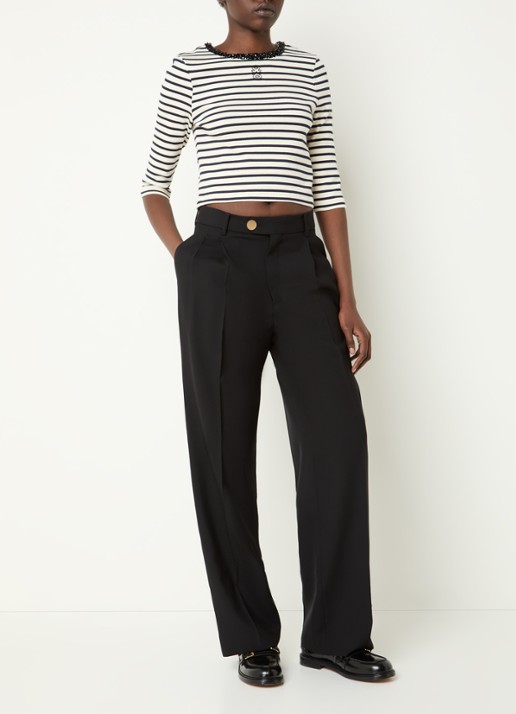Sandro Crop top met ribstructuur en kralendecoratie - voorkant 3 donkerblauw